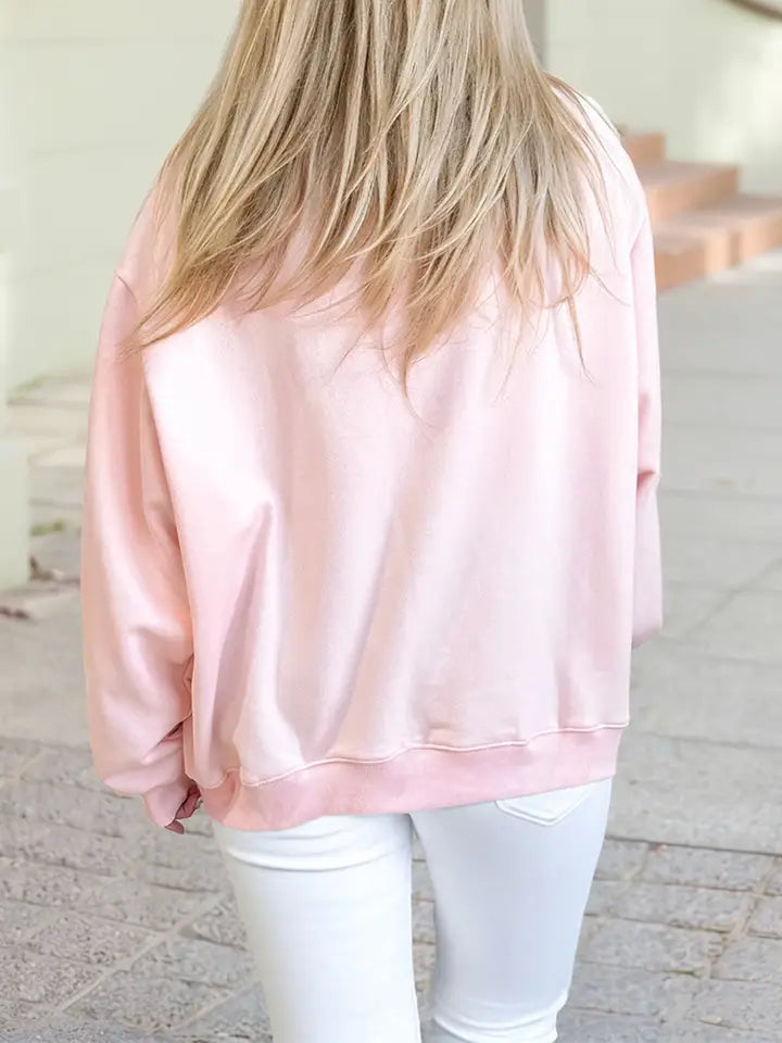 PREORDER- Blessed Embroidered Pink Mock Neck