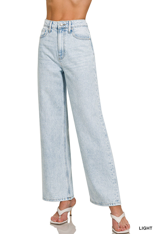 High waist wide leg straight denim pants