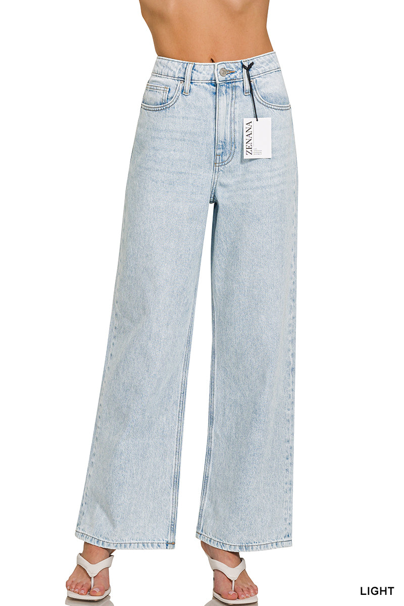 High waist wide leg straight denim pants