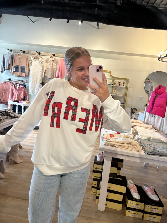 Merry Patchwork Crewneck Holiday Plaid