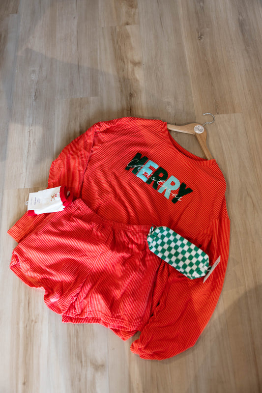 Corded Merry Christmas Letter Top and Shorts Set