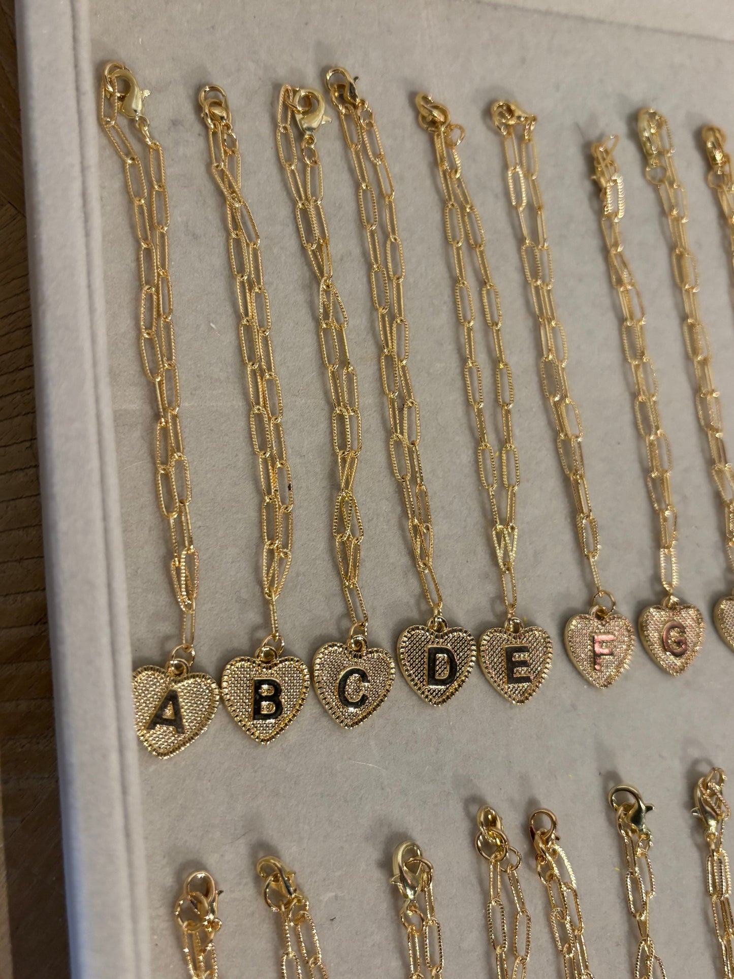 Heart Initial Bracelet Textured Paperclip