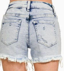 Zenana Acid Washed Distressed Hem Short Mid Rise
