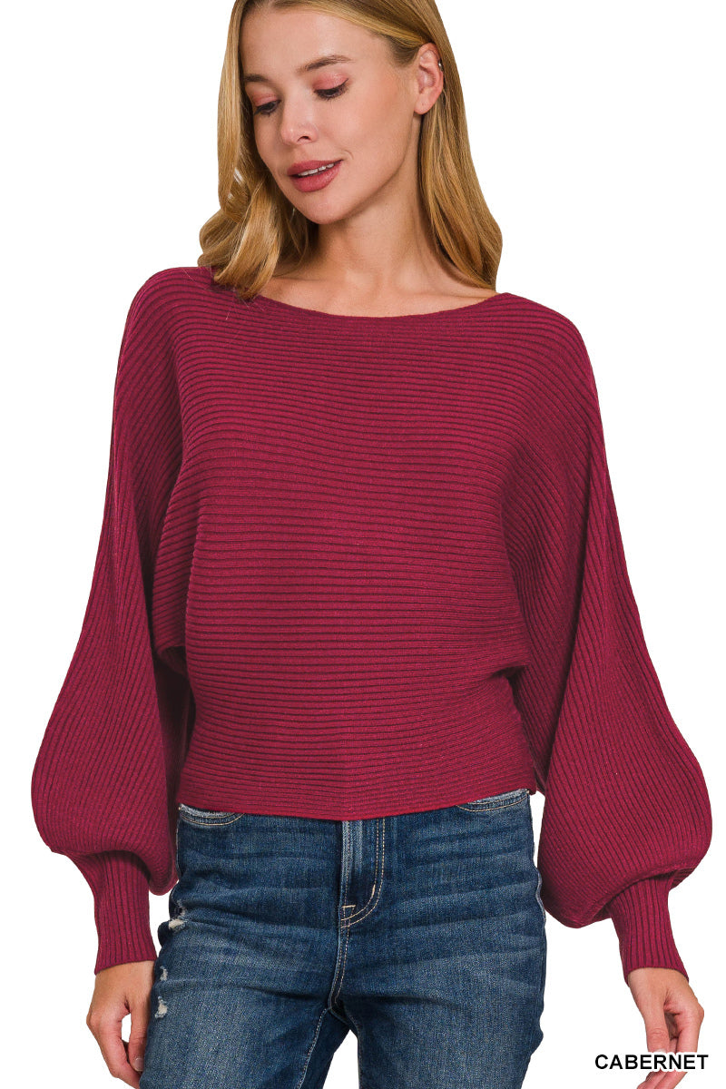 Boat neck balloon sleeve sweater