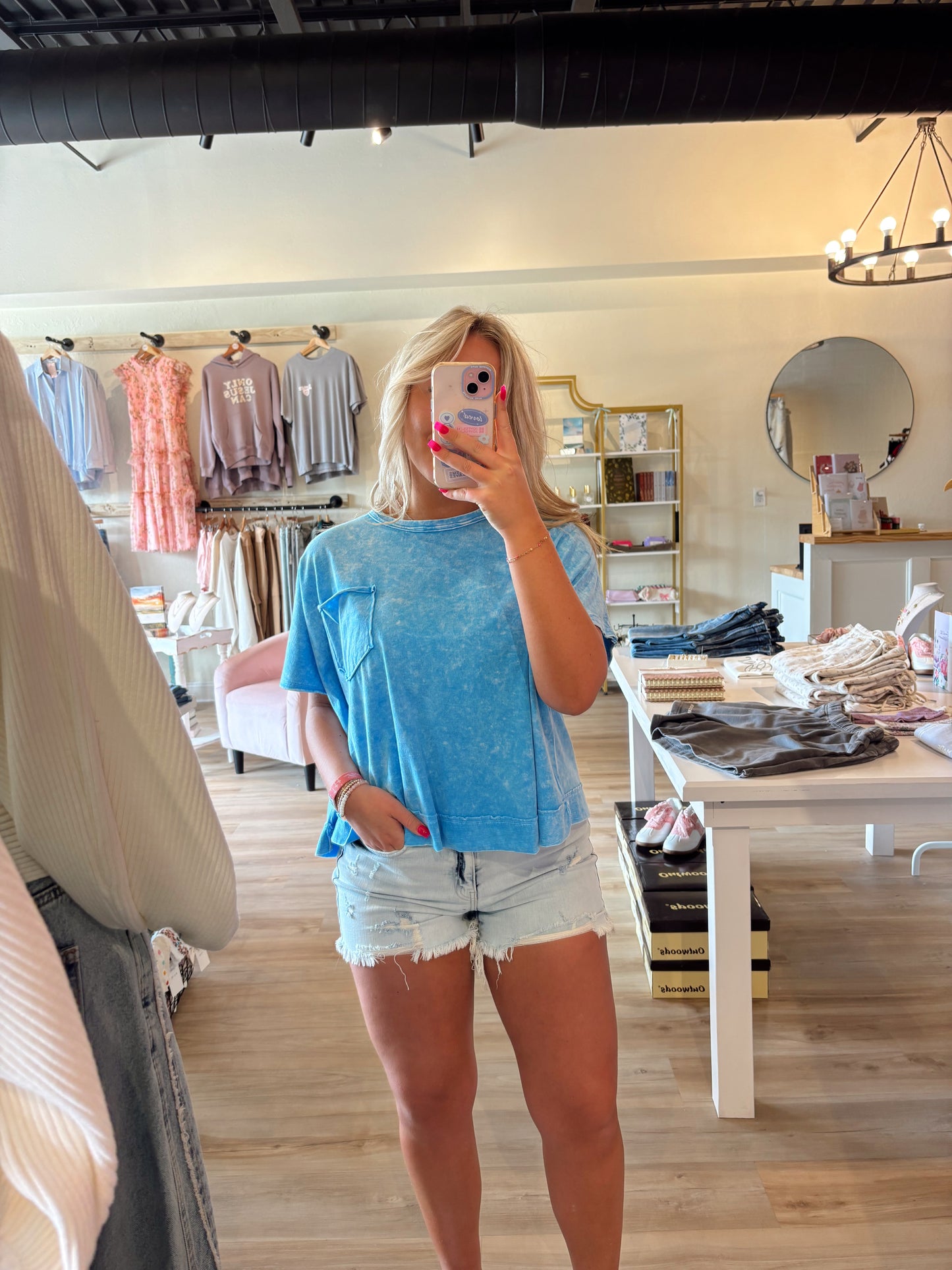 Zenana Acid Washed Distressed Hem Short Mid Rise