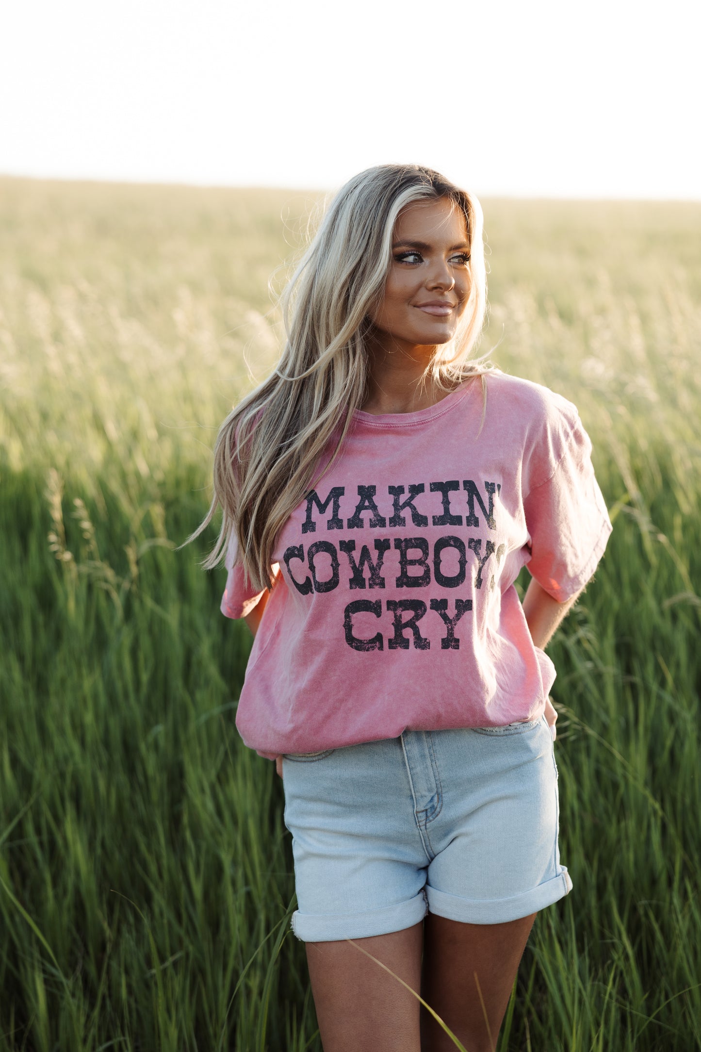 Making Cowboys Cry Pink Oversized Graphic Mineral Tee