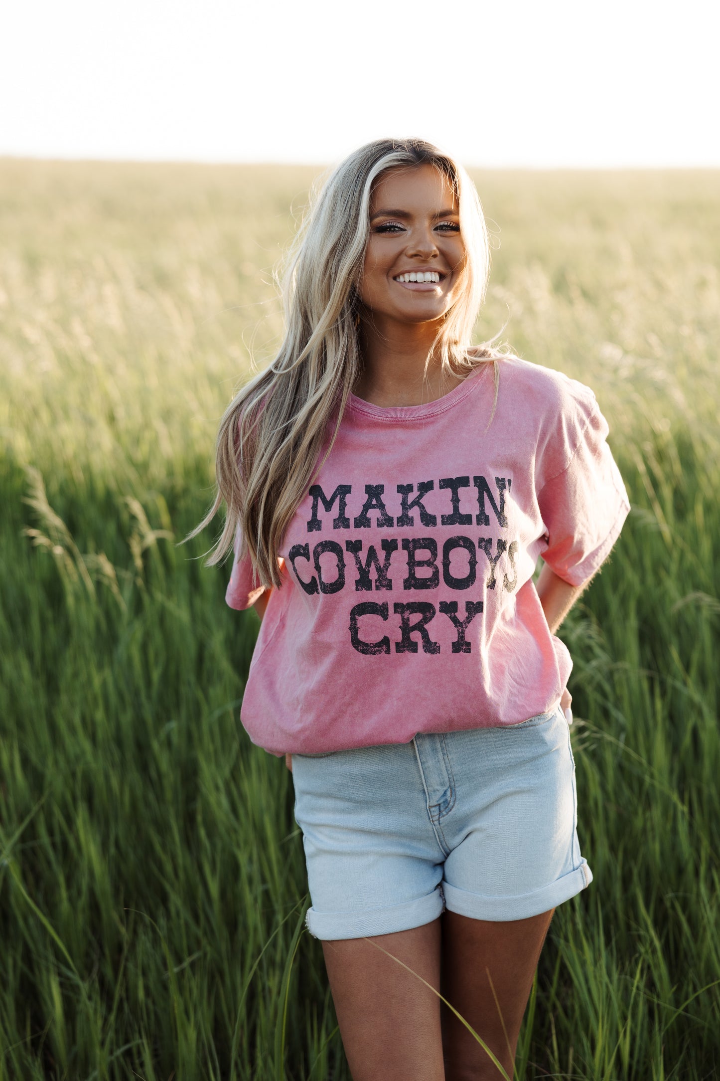 Making Cowboys Cry Pink Oversized Graphic Mineral Tee