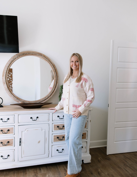 Bow Cardigan Pink/Ivory