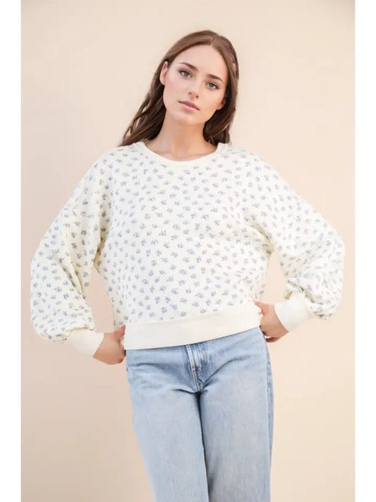 Oversized Floral Printed Casual Knit Top