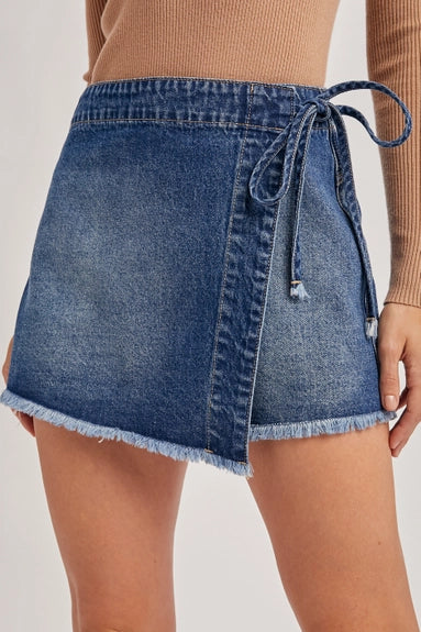 Denim Overlapping Front Skort