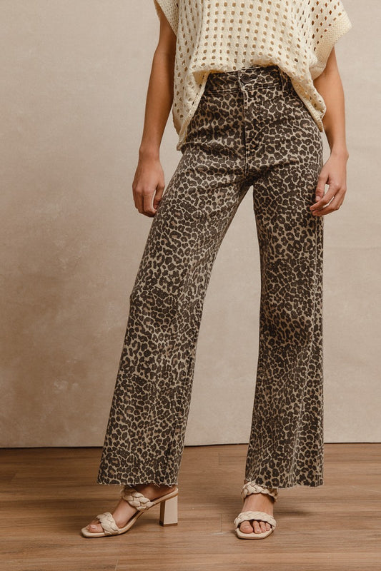 Leopard Print High Rise Flare Jeans Preorder 5/22