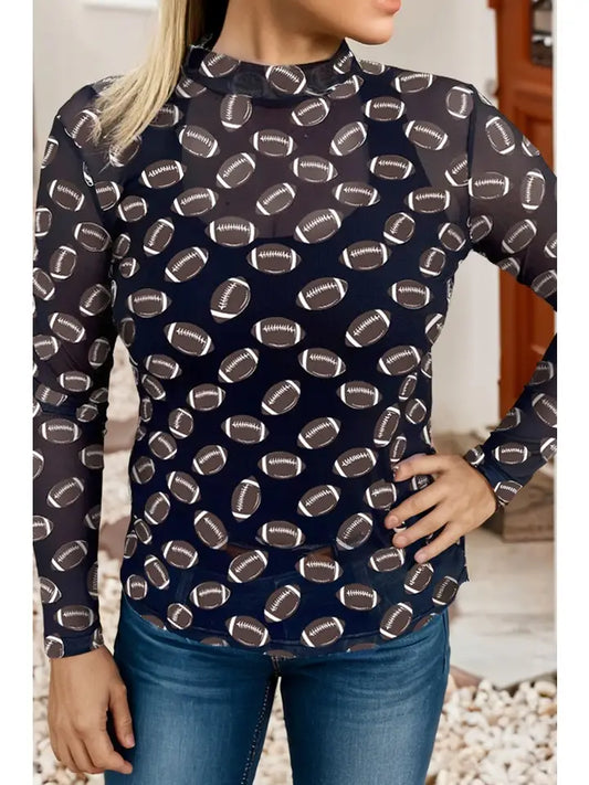 Football Sheer Long Sleeve Top