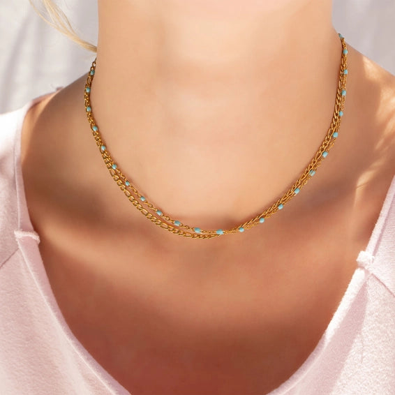 18K Gold Stainless Steel Turquoise Chain Necklace - Life Proof Jewelry