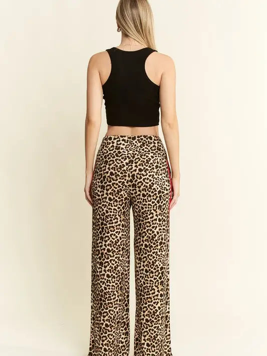 Leopard Print with Red Side Stripe Pants