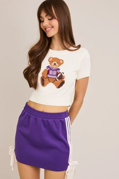Short Sleeve Crew Neck Teddy Bear Sweater Top