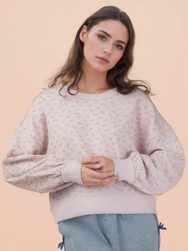Oversized Floral Printed Casual Knit Top