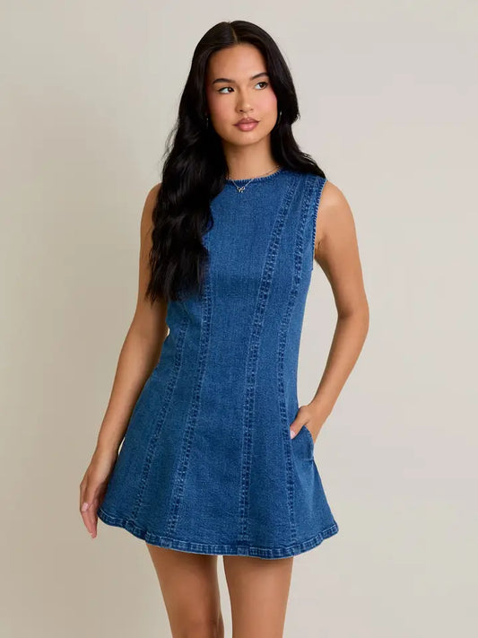 Round Neck Sleeveless Denim Dress