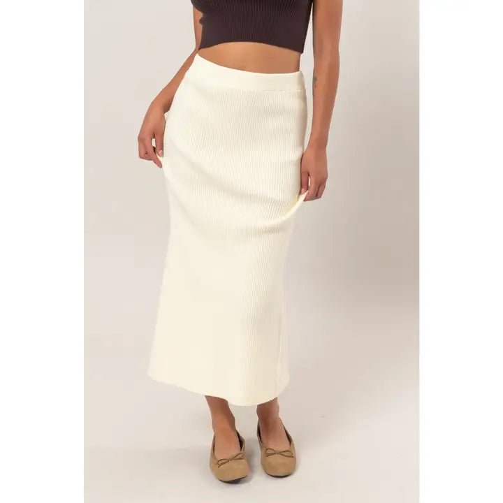 Ribbed Knit Midi Skirt