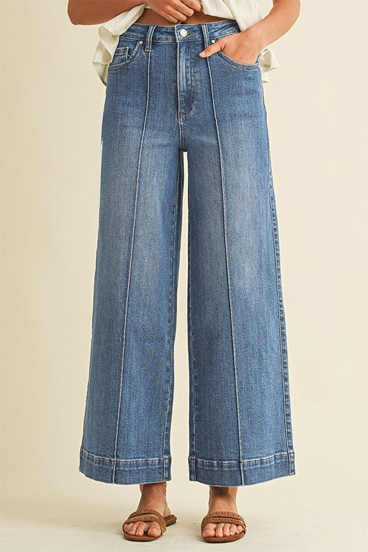 High Rise Pin Tuck Detail Wide Leg Jean - Medium